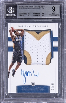 2019-20 Panini National Treasures Rookie Patch Auto (RPA) #108 Zion Williamson Signed Rookie Patch Card (#21/99) - BGS MINT 9/BGS 10